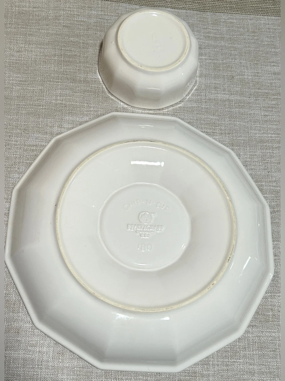 Pfaltzgraff White Chip & Dip Set with Green and Red Holiday Tree Motif